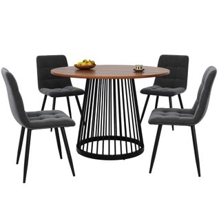 Ensemble Table Et Chaises, Table à Manger Ronde Avec Pieds Noir Et 4 Chaises En Velours Gris Foncé