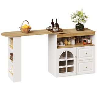 Table à Manger Rotatif à 360°, Table Avec Porte, 2 Tiroirs, Des Étagères, Blanc