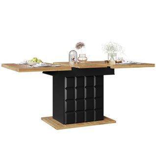 Table à Manger Extensible Avec 2 Portes Avec Motifs à Carreaux, Panneau En Grain De Bois, Noir