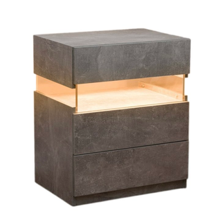 Chevet Gris LED Et 3 Tiroirs De Rangement, Lumières
