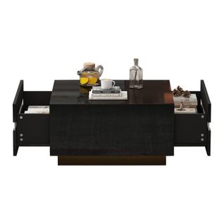 Table Basse Carrée Noire Avec 2 Tiroirs Et Éclairage LED