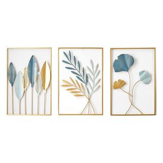 Décorations Murale Métal Doré, Feuilles, 3 Pièces