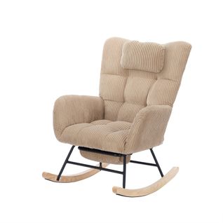 Fauteuil Rocking-chair,rangement,haut Dossier,repose-pieds Caché,tissu Corduroy,marron