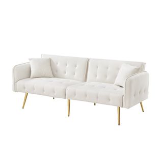 Canapé Convertible,2 Places ,clic Clac Avec Dossier Et Accoudoir Réglable,velours,mousse,blanc