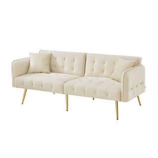 Canapé Convertible,2 Places ,clic Clac Avec Dossier Et Accoudoir Réglable,velours,mousse,beige