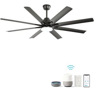 Ventilateur De Plafond 66" Avec LED, 8 Pales En Abs, Télécommande, Moteur Dc 6 Vitesses, Gris-noir