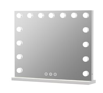Miroir De Salle De Bain 58x48 Cm, Miroir De Maquillage Avec 15 Ampoules LED, Port USB, Basic, Blanc