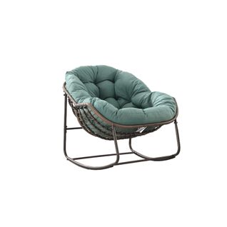 Chaise à Bascule Oeuf En Rotin Pour Jardin Avec Coussin Épais, Structure Acier, Vert Clair