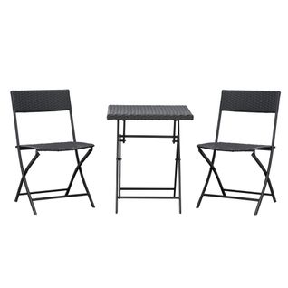 Salon De Jardin Outsunny 2 Pers Bistrot Polyrattan Brun, Table + 2 Chaises Pliantes