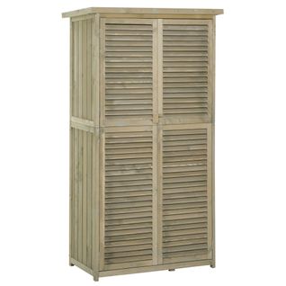 Armoire De Jardin  Bois Toit Asphalte, Armoire Outils 4 Compartiments 87×46,5×160 Cm Gris