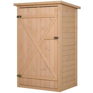 Armoire De Jardin Bois Sapin Naturel 75×56×115 Cm, Étagères, Toit Incliné, Compact
