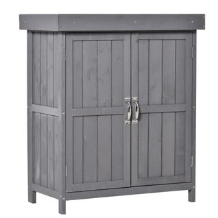 Armoire De Jardin Bois Sapin 74×43×88 Cm, Double Porte, 2 Compartiments, Gris Foncé