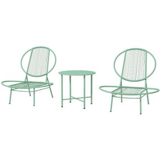 Salon De Jardin Outsunny 3 Pièces, 2 Chaises + Table Ø50×45 Cm, Acier Vert, Design Coquille