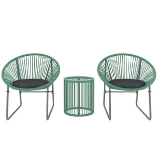 Salon De Jardin Outsunny 2 Pers, 3 Pièces Fauteuils Acapulco + Table Ø45×45 Cm, Acier/rotin Vert