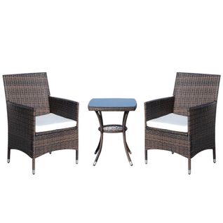 Salon De Jardin Outsunny 3 Pièces Pliable Résine Tressée + Coussins, Table 48×48×60 Cm, Brun