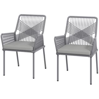 Fauteuil De Jardin 2 Pièces En Rattan Gris Foncé Avec Coussins Amovibles, Accoudoirs Et Dossier