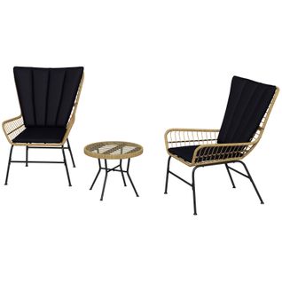 Salon De Jardin Outsunny 3 Pièces, 2 Fauteuils + Table D.50×40 Cm, Pe-rattan/acier, Coussins Inclus