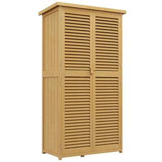 Armoire De Jardin - Contemporain - Et Sapin Huilé Jaune Clair Avec Toit Bitumé - Portes Lattes