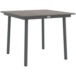 Table De Jardin Carrée Aluminium Gris Foncé Avec Trou Pour Parasol Et Plateau Hdpe Moderne