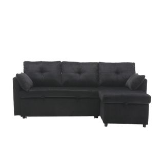 Canapé Convertible 3 Places Extensible Moderne 206x130x66/88cm Avec Assise Coffre, Tissu, Noir