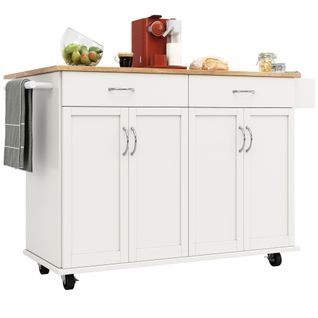 Desserte De Cuisine Blanche, Chariot à Manger Avec Grain De Bois, Avec Espace De Rangement