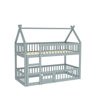 Lit Superposé Enfant 90x200 Cm Avec Escalier En Bois, Gris