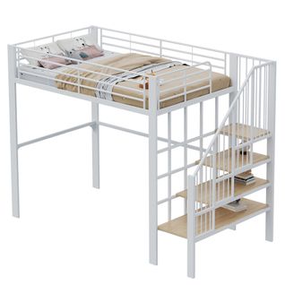 Lit Mezzanine 140x200 Cm Pour Enfants Et Adultes, Avec Escalier