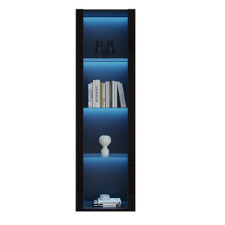 Vitrine Noire Haute Brillance Avec LED, 3 Étagères En Verre, Meuble De Rangement Moderne