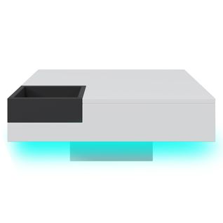 Table Basse Carrée Avec LED Et Boîte De Rangement Amovible, Mdf, 72x72x30 Cm - Blanc Et Noir