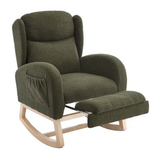 Fauteuil à Bascule Vert En Tissu Teddy Avec Repose-pieds Pliable Et Poches De Rangement