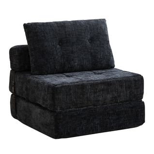 Fauteuil Convertible 1 Place Avec Coussin - Chenille Noir