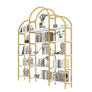 Vitrine - Design Minimaliste - 5 Étagères - Métal Et Mdf - 170 X 26 X 190 Cm - Or