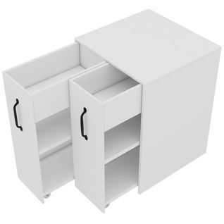Caisson De Bureau Avec Tiroirs Et Compartiments - Meuble Mobile à Roulettes - Blanc