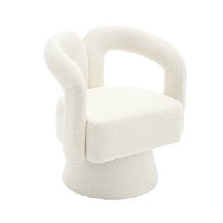 Fauteuil Pivotant 360° Capitonné En Tissu Bouclé - Cadre Bois Et Métal - Beige
