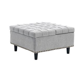 Pouf De Rangement Coffre Carré Grande Capacité Et Assise Confortable En Tissu - Gris