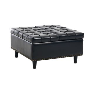 Pouf De Rangement Coffre Carré Grande Capacité Et Assise Confortable - Noir