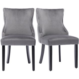 Chaise Salle à Manger Lot De 2 Capitonnées Avec Dossier à Boutons Et Assise En Velours - Gris
