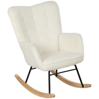 Fauteuil à Bascule Blanc En Tissu Doux, Structure En Acier, Pour Salon Et Chambre