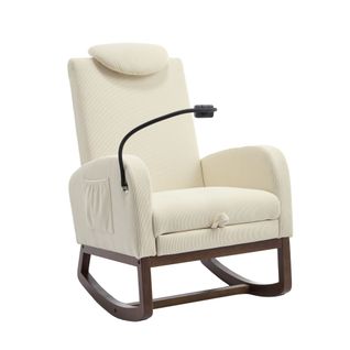 Fauteuil à Bascule, Poche De Rangement, Support De Téléphone, Velours Côtelé, Mousse, Beige