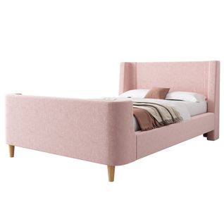 Lit Enfant,lit 90x200cm,lit 1 Place,tête De Lit,cadre De Lit,velours,rose