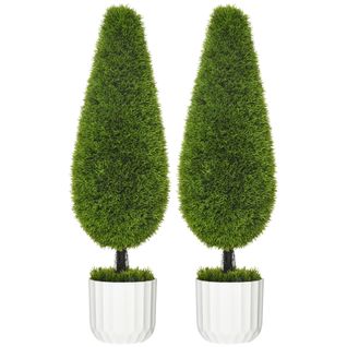 Lot De 2 Plante Artificielle, Arbre Artificiel De Cyprès 90 Cm Avec Pot