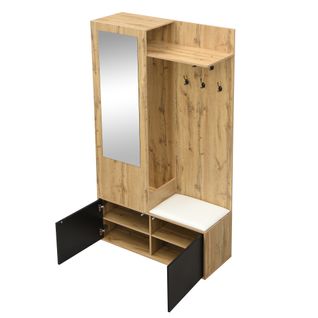 Garderobe D'entrée, Vestiaire Bois Et Noir Avec Miroir, Banc Et Rangements