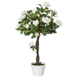 Plante Artificielle Rose Blanc 90 Cm Avec Pot, Décorative Pour Salon Et Bureau