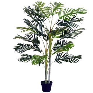 Plante Artificielle Palmier 150 Cm Avec 19 Feuilles Et Pot Pour Décoration Intérieure Et Extérieure