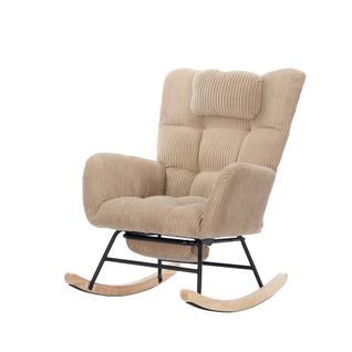 Rocking Chair, Fauteuil à Bascule En Velours Côtelé Avec Coussin De Nuque, Repose-pieds, Marron