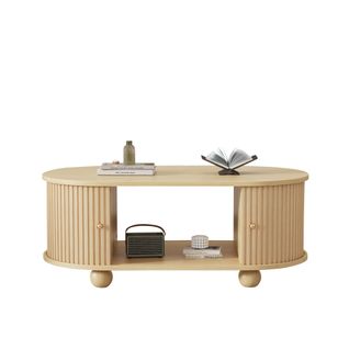 Table Basse, portes à Ouverture à 180 Degrés, forme Ovale, naturel, mdf, couleur Bois