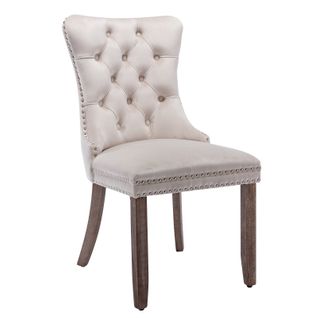 Chaises De Salle à Manger En Velours Beige, 2 Pièces, Dossier Haut Avec Cadre En Bois Et Coussin