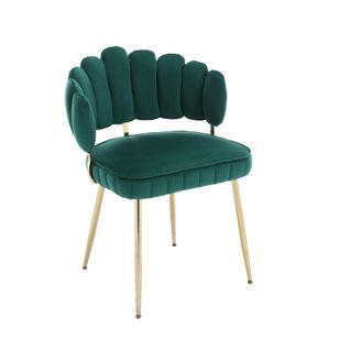 Lot 2 Chaises De Salon Vertes Design Avec Dossier Fleur Et Assise En Velours, Chambre Et Bureau