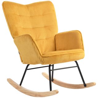 Fauteuil à Bascule En Velours Côtelé Jaune – Confort Ergonomique Et Design Élégant