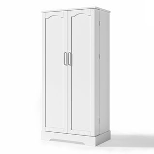 Armoire De Cuisine Avec LED, 60×35×128cm, Buffet De Cuisine Avec Étagères Réglables, Mdf, Blanc